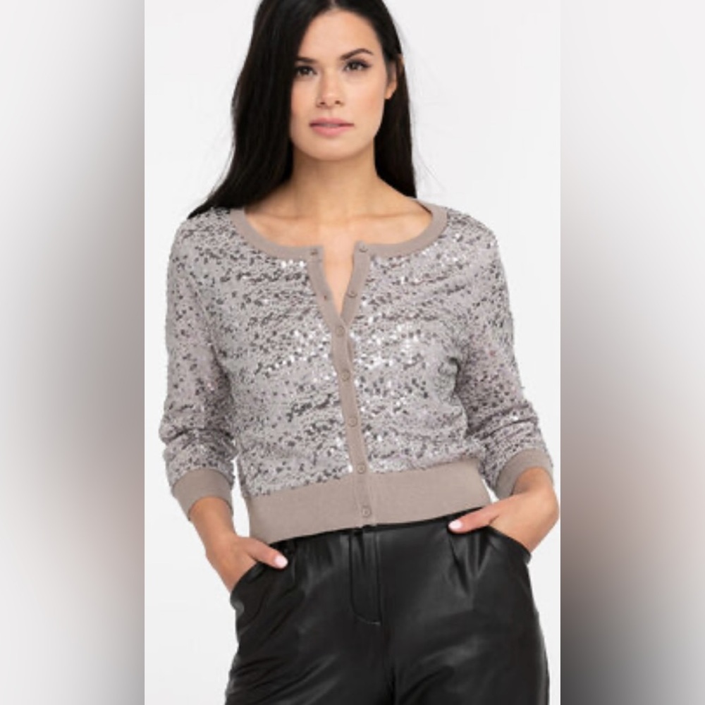 cleo Silver Sequin Cropped Cardigan